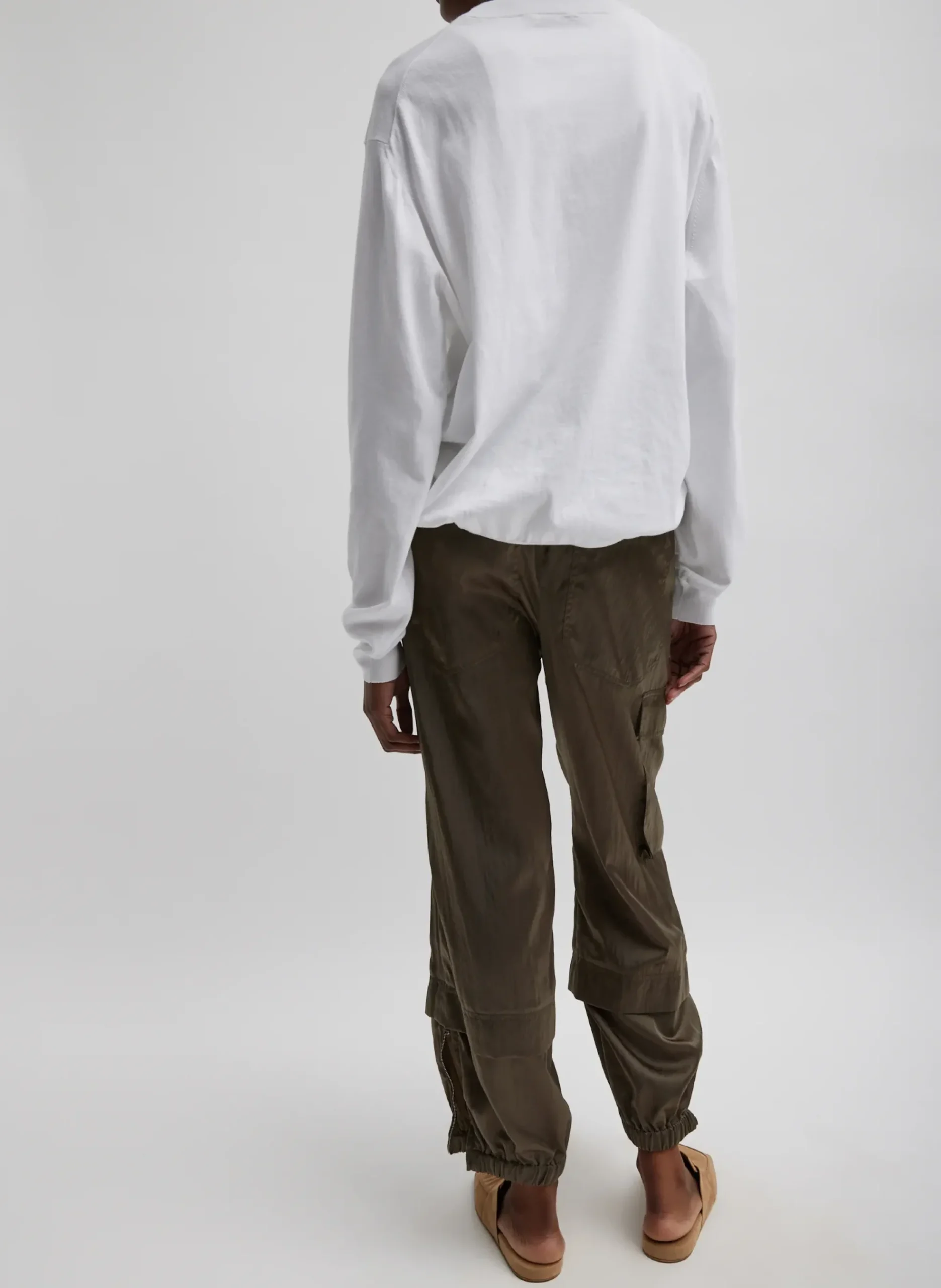 Discount Tibi Shiny Nylon Pull On Wilt Jogger Dune