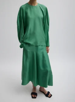 Outlet Tibi Silk Habutai Circular Seamed Skirt Green Tea