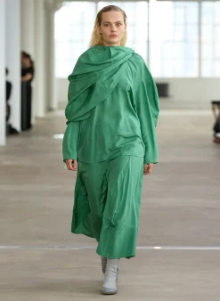Outlet Tibi Silk Habutai Circular Seamed Skirt Green Tea