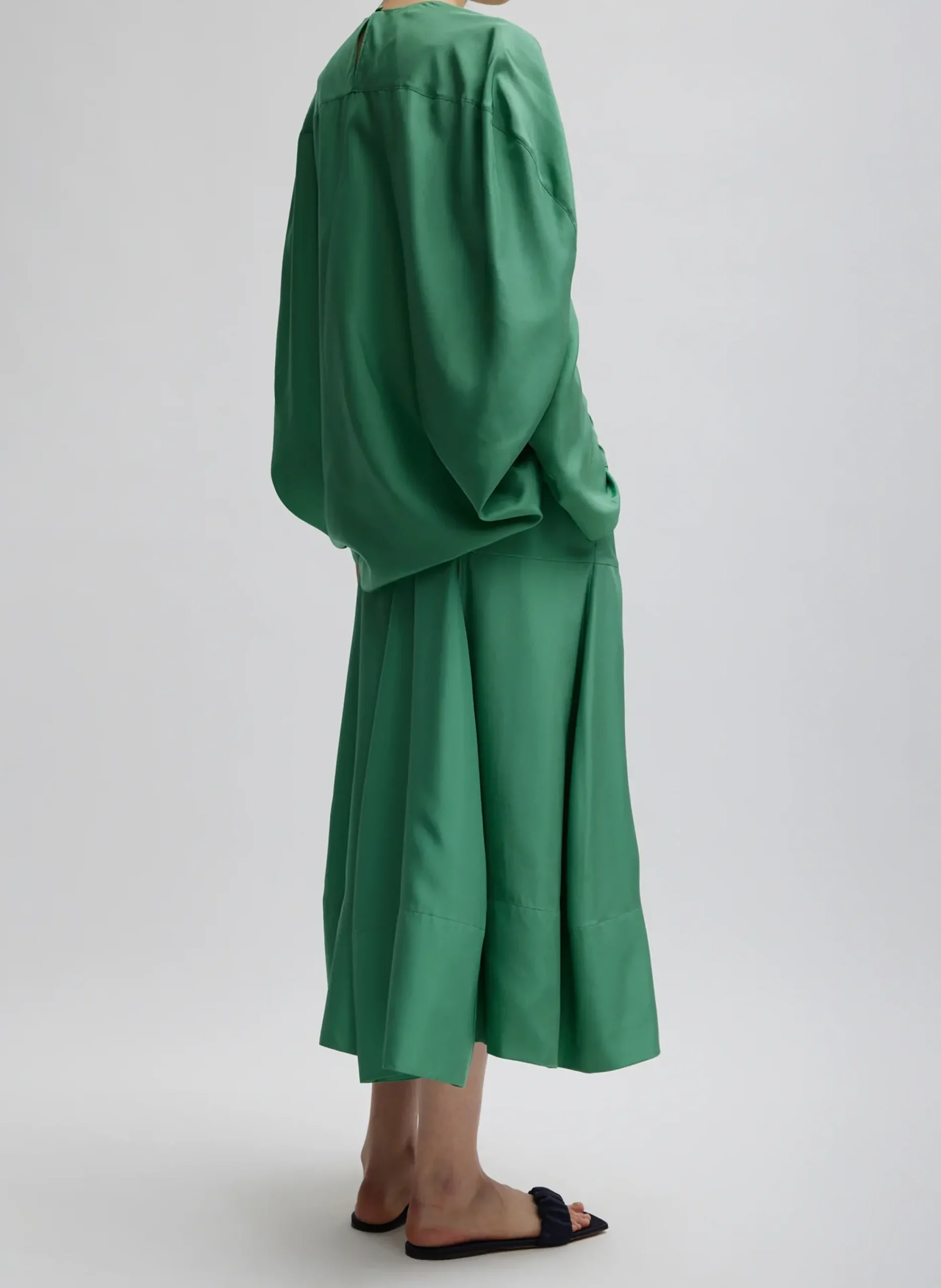 Outlet Tibi Silk Habutai Circular Seamed Skirt Green Tea