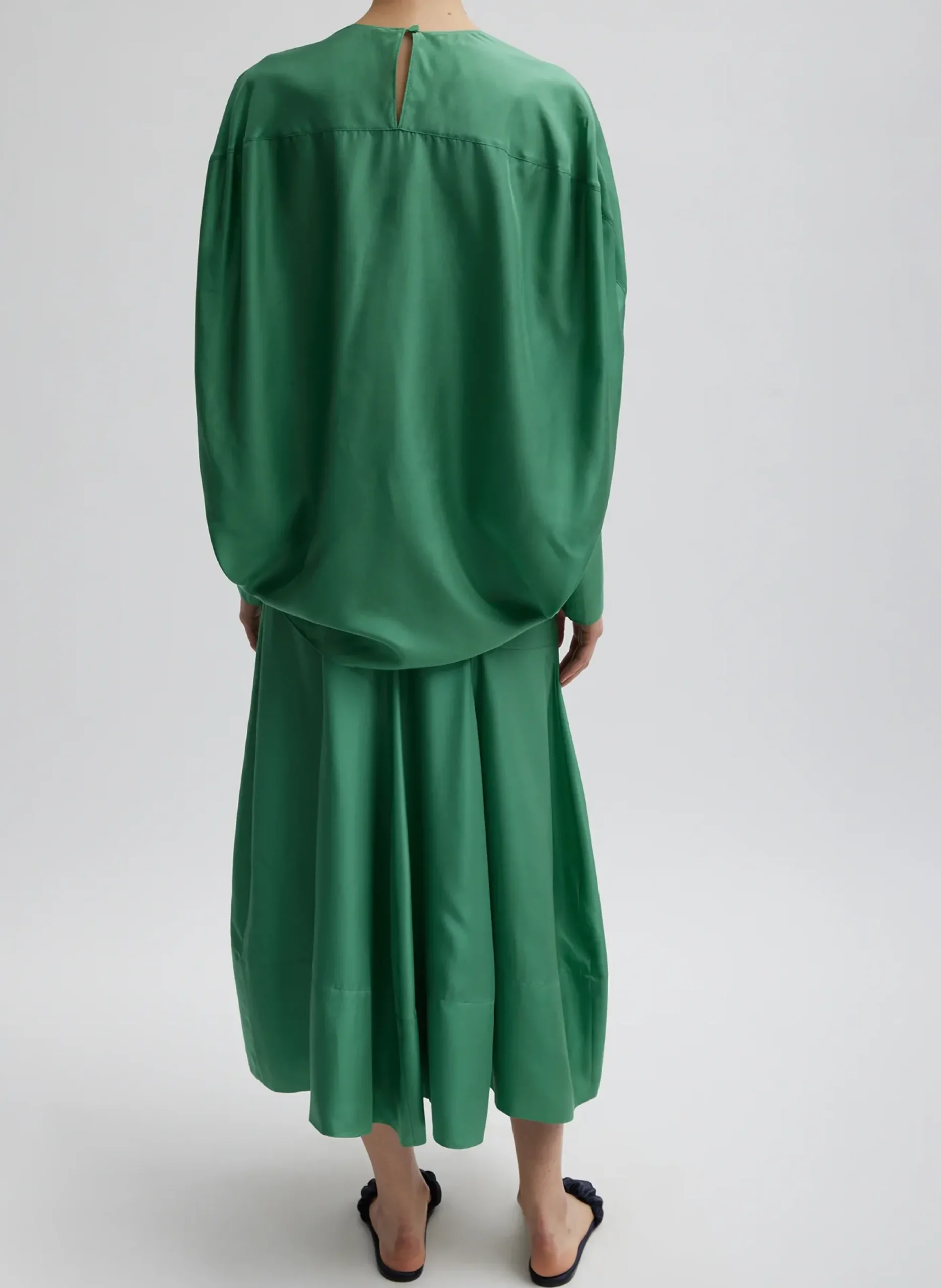 Outlet Tibi Silk Habutai Circular Seamed Skirt Green Tea