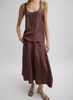 Tibi Silk Habutai Circular Seamed Skirt Cinnamon