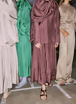 Tibi Silk Habutai Circular Seamed Skirt Cinnamon