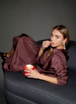 Tibi Silk Habutai Circular Seamed Skirt Cinnamon