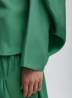 Outlet Tibi Silk Habutai Circular Top Green Tea