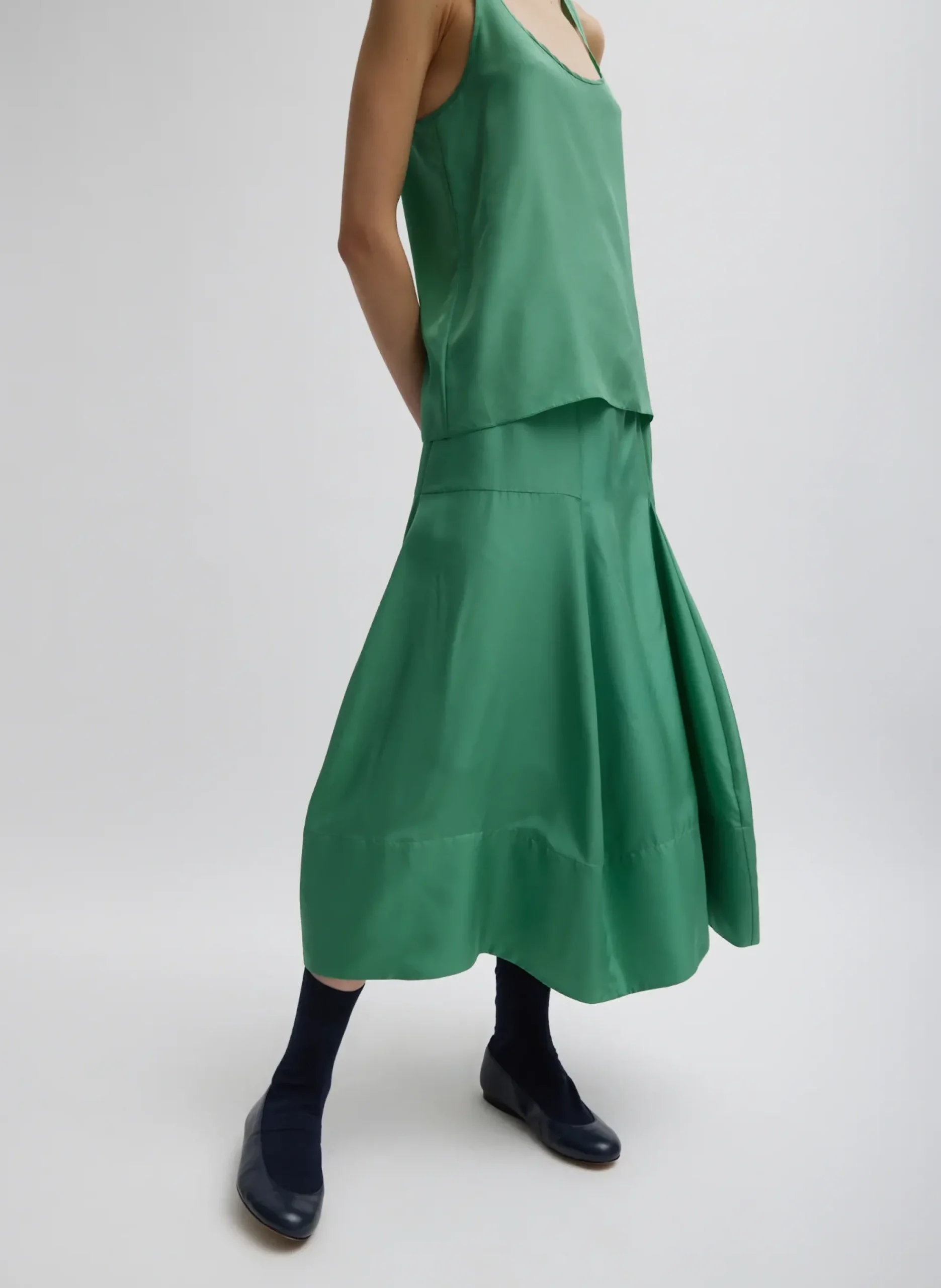 Outlet Tibi Silk Habutai Tank Top Green Tea