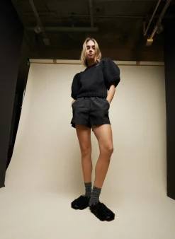 Clearance Tibi Silk Nylon Pull On Shorts Black