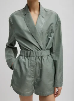 Tibi Silk Nylon Pull On Shorts Pumice Grey