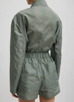 Tibi Silk Nylon Pull On Shorts Pumice Grey