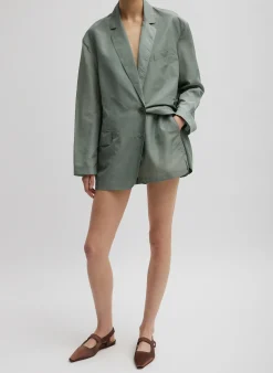 Tibi Silk Nylon Pull On Shorts Pumice Grey