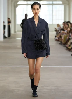 Clearance Tibi Silk Nylon Pull On Shorts Navy