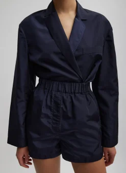 Clearance Tibi Silk Nylon Pull On Shorts Navy