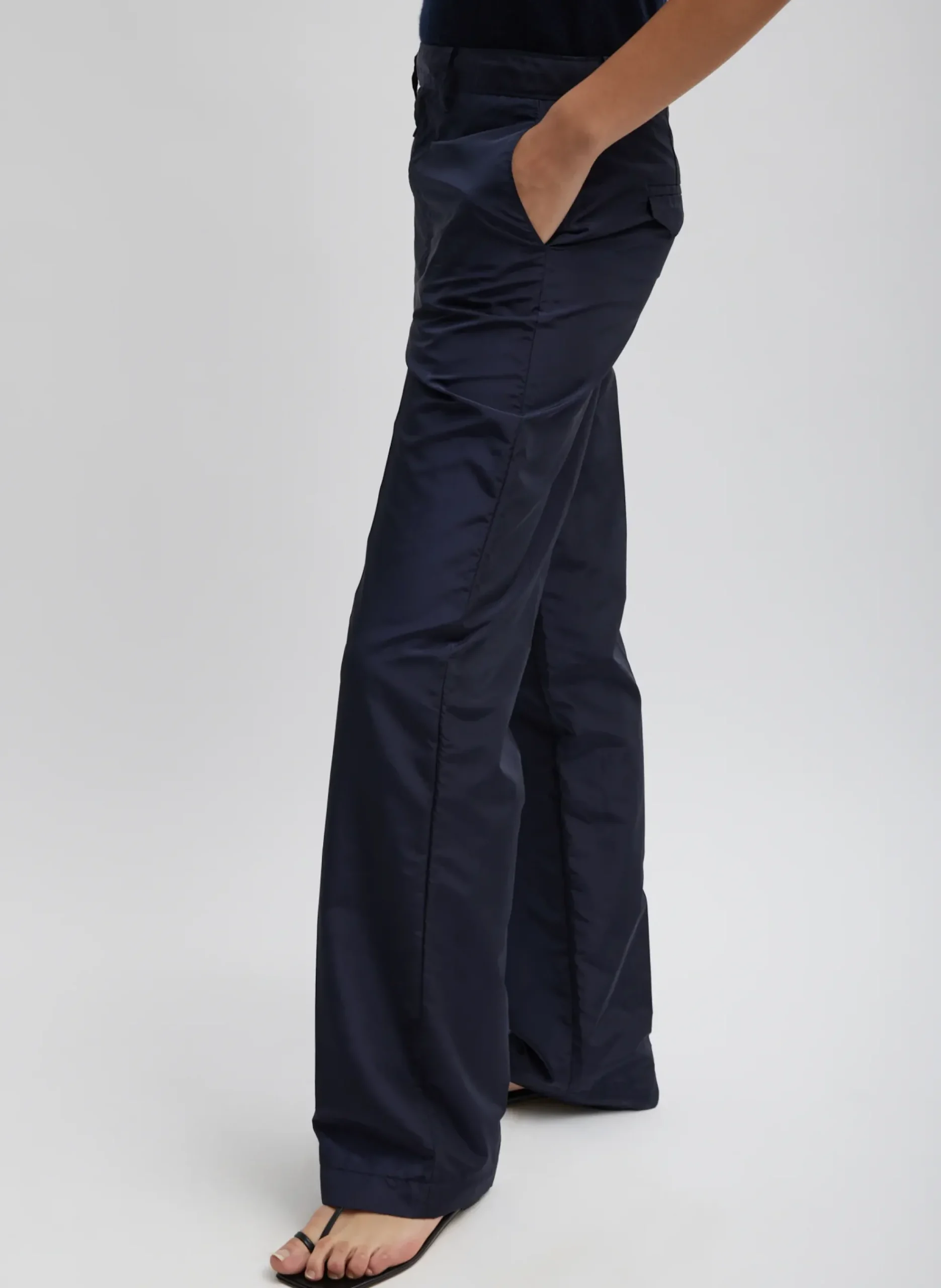 Outlet Tibi Silk Nylon Straight Leg Trouser Navy