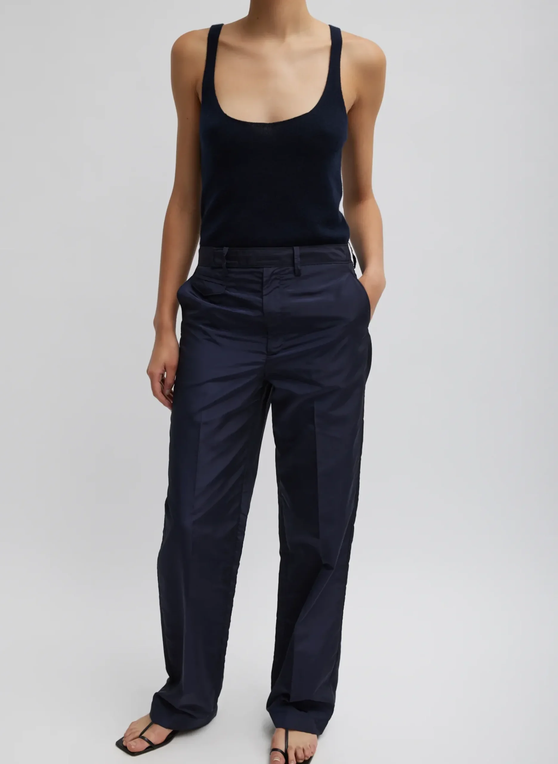 Outlet Tibi Silk Nylon Straight Leg Trouser Navy