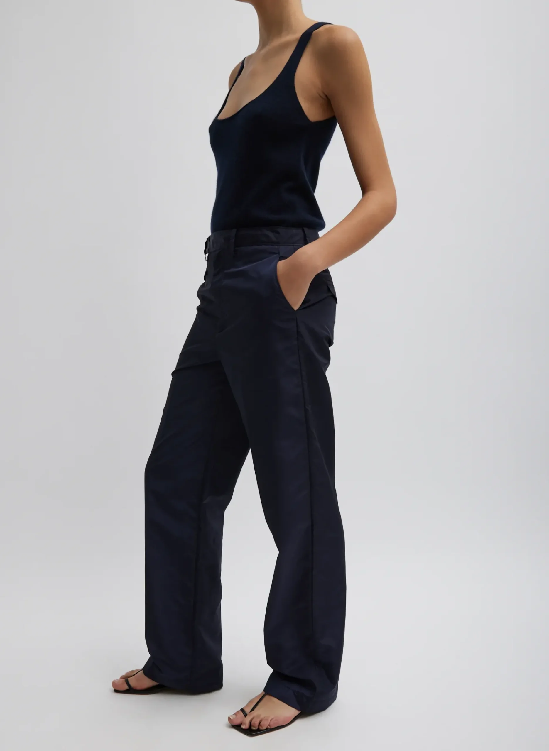 Outlet Tibi Silk Nylon Straight Leg Trouser Navy