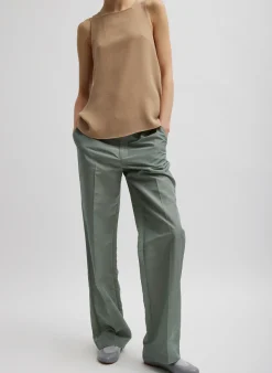 Clearance Tibi Silk Nylon Straight Leg Trouser Pumice Grey
