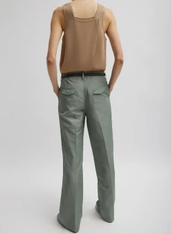 Clearance Tibi Silk Nylon Straight Leg Trouser Pumice Grey