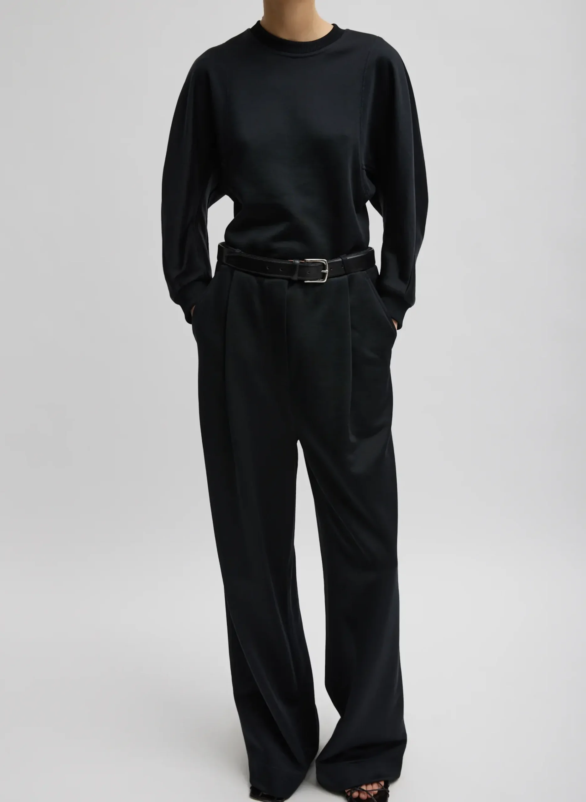 Online Tibi Silk Terry Pleated Pull On Pant Black