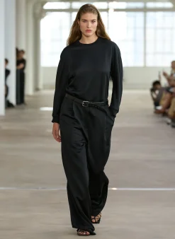 Online Tibi Silk Terry Pleated Pull On Pant Black