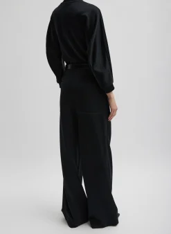 Online Tibi Silk Terry Pleated Pull On Pant Black