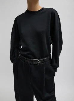 New Tibi Silk Terry Sculpted Sleeve Slim Sweatshirt Black