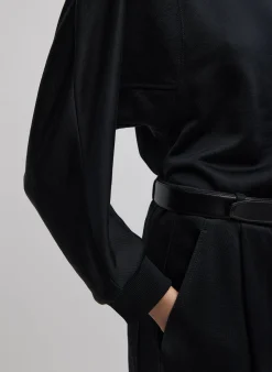 New Tibi Silk Terry Sculpted Sleeve Slim Sweatshirt Black