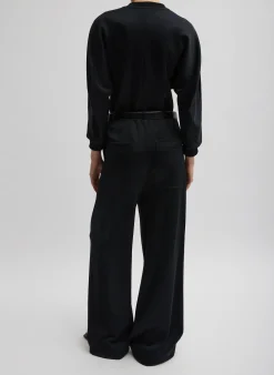 New Tibi Silk Terry Sculpted Sleeve Slim Sweatshirt Black