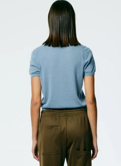 Clearance Tibi Skinlike Mercerized Wool Shrunken Polo Blue Mist