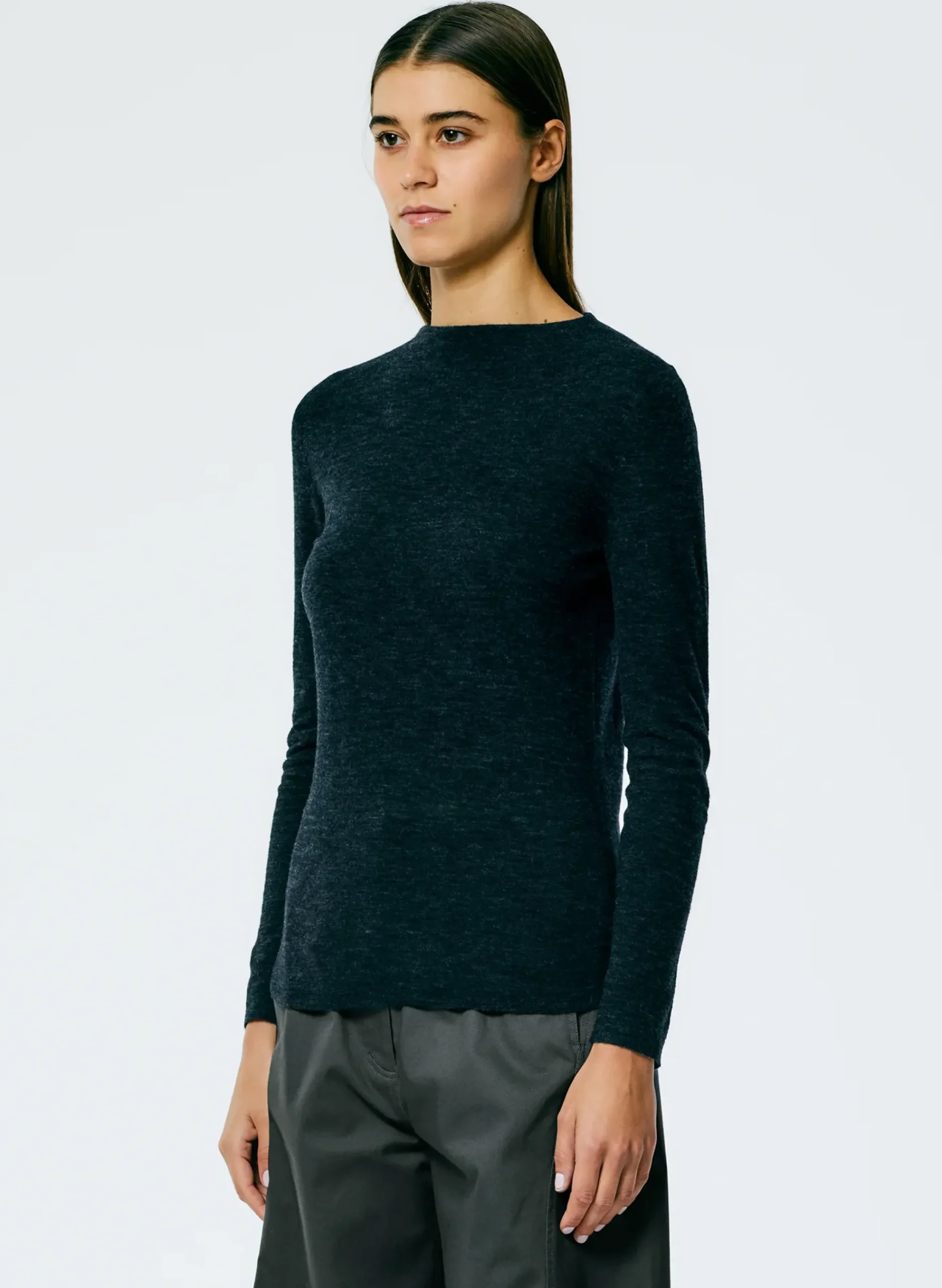 Discount Tibi Skinlike Mercerized Wool Soft Sheer Pullover Charcoal