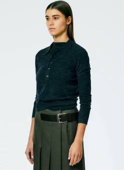 Sale Tibi Skinlike Mercerized Wool Shrunken Polo Charcoal