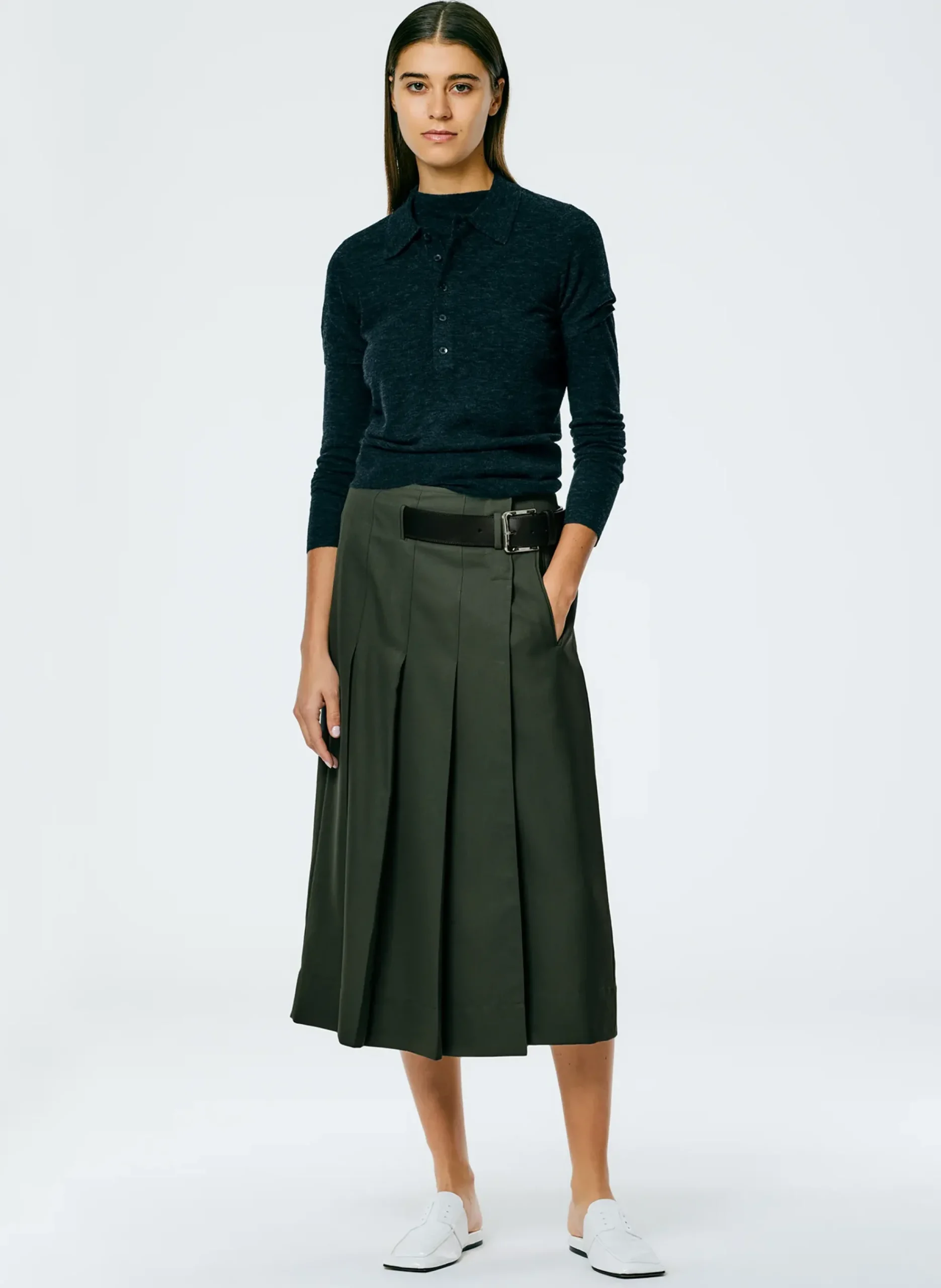 Sale Tibi Skinlike Mercerized Wool Shrunken Polo Charcoal