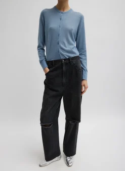 Hot Tibi Skinlike Mercerized Wool Shrunken Cardigan Blue Mist
