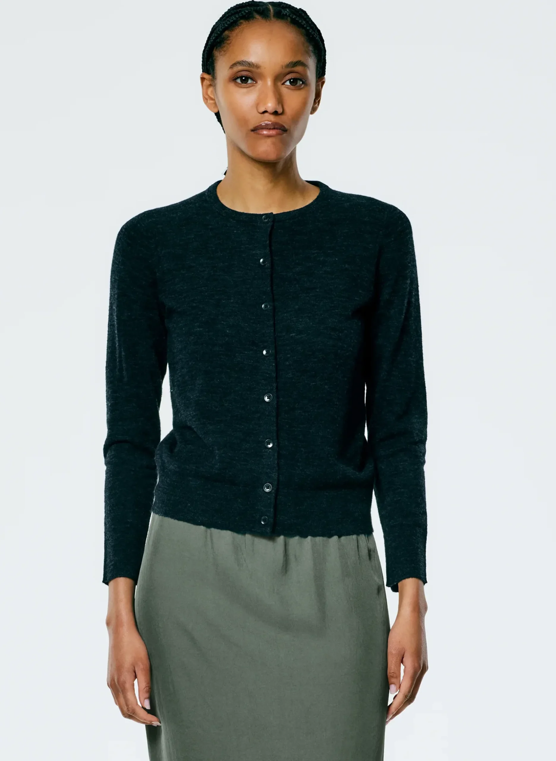 New Tibi Skinlike Mercerized Wool Shrunken Cardigan Charcoal
