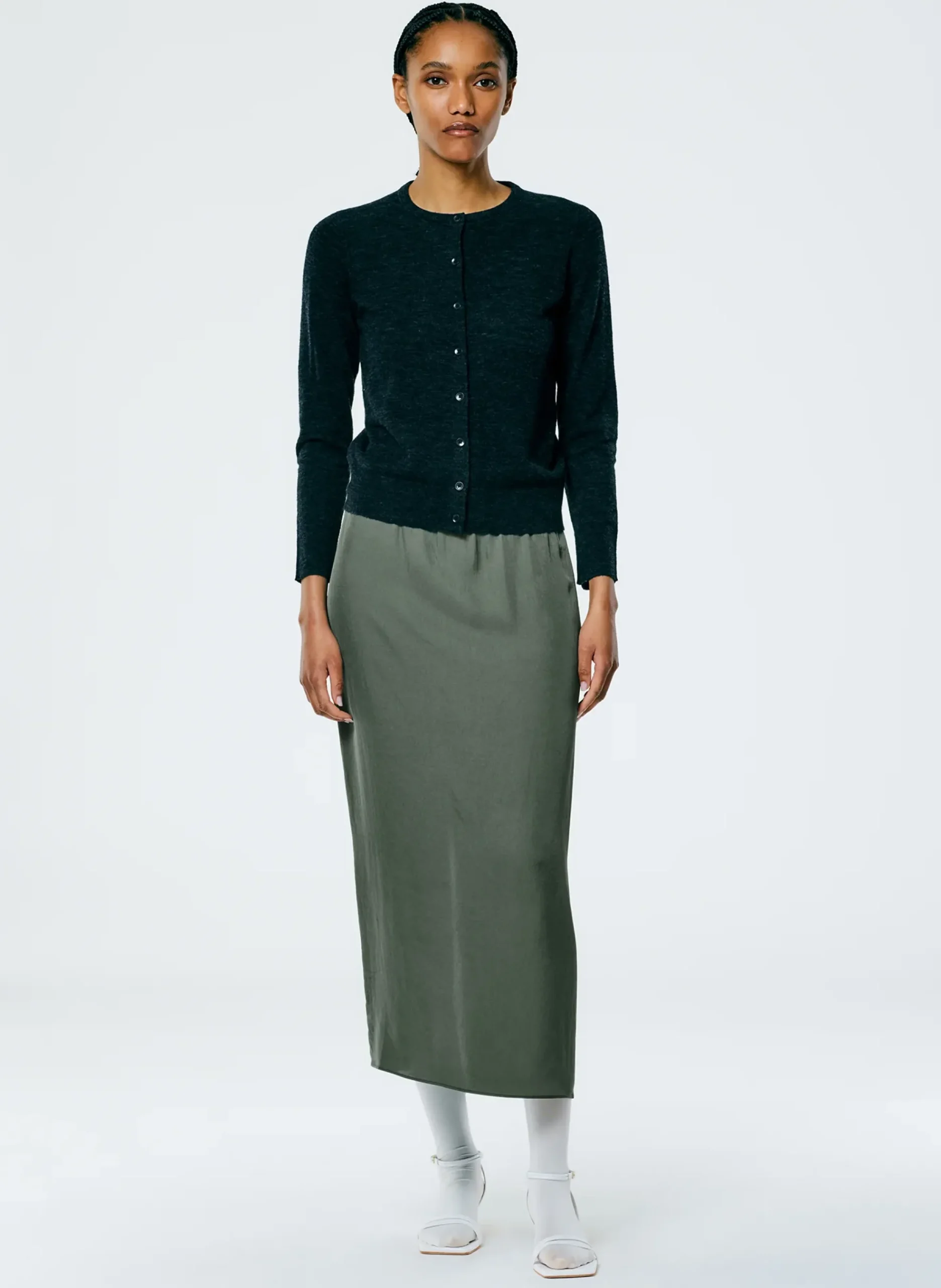 New Tibi Skinlike Mercerized Wool Shrunken Cardigan Charcoal