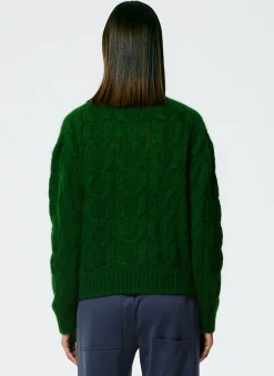 New Tibi Soft Mohair Cable Crewneck Easy Pullover Grass