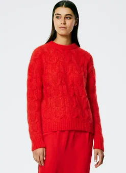 Clearance Tibi Soft Mohair Cable Crewneck Easy Pullover Red