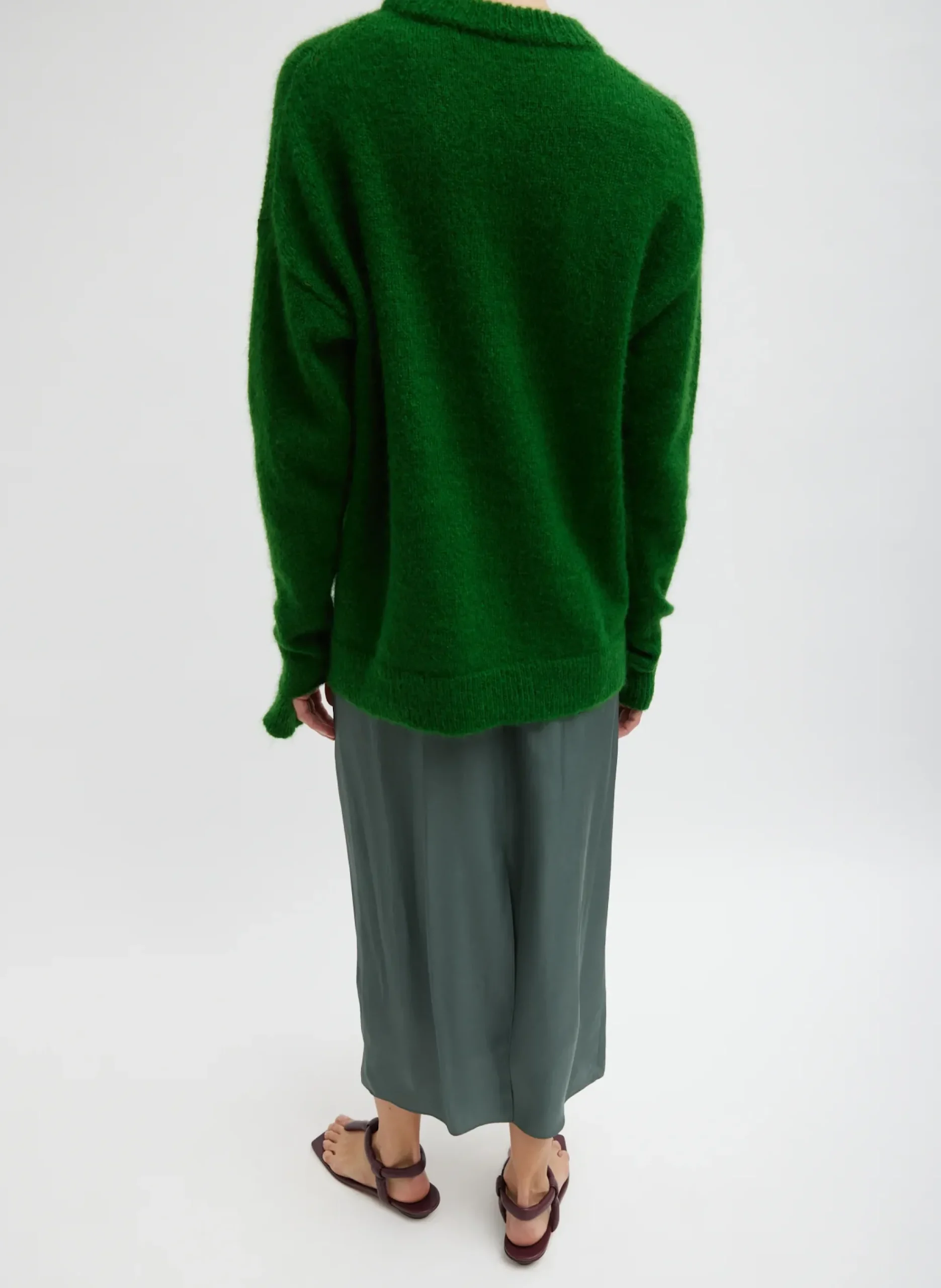 Outlet Tibi Soft Mohair Crewneck Easy Pullover Grass
