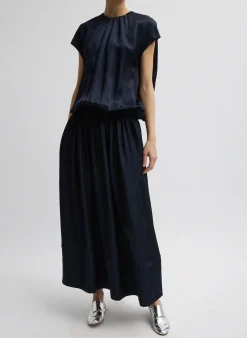 Discount Tibi Spring Acetate Shirred Circular Dress Dark Navy