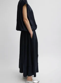 Discount Tibi Spring Acetate Shirred Circular Dress Dark Navy