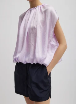 Tibi Spring Acetate Shirred Neck Circular Top Pale Lavender