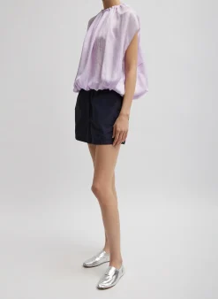 Tibi Spring Acetate Shirred Neck Circular Top Pale Lavender