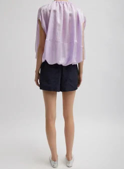 Tibi Spring Acetate Shirred Neck Circular Top Pale Lavender