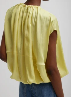 Hot Tibi Spring Acetate Shirred Neck Circular Top Yellow