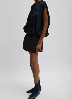 Discount Tibi Spring Acetate Shirred Neck Circular Top Dark Navy
