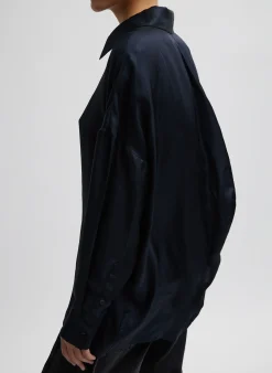 Online Tibi Spring Acetate Shirt With Cocoon Back Dark Navy