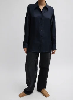 Online Tibi Spring Acetate Shirt With Cocoon Back Dark Navy