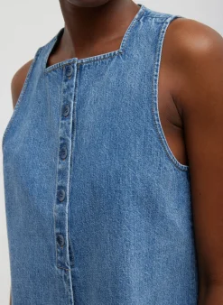 Sale Tibi Spring Denim Slit Front Sleeveless Top Classic Blue