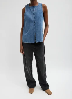 Sale Tibi Spring Denim Slit Front Sleeveless Top Classic Blue