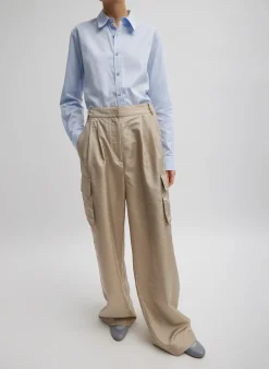 New Tibi Stella Crispy Nylon Pleated Cargo Pant Desert Sand
