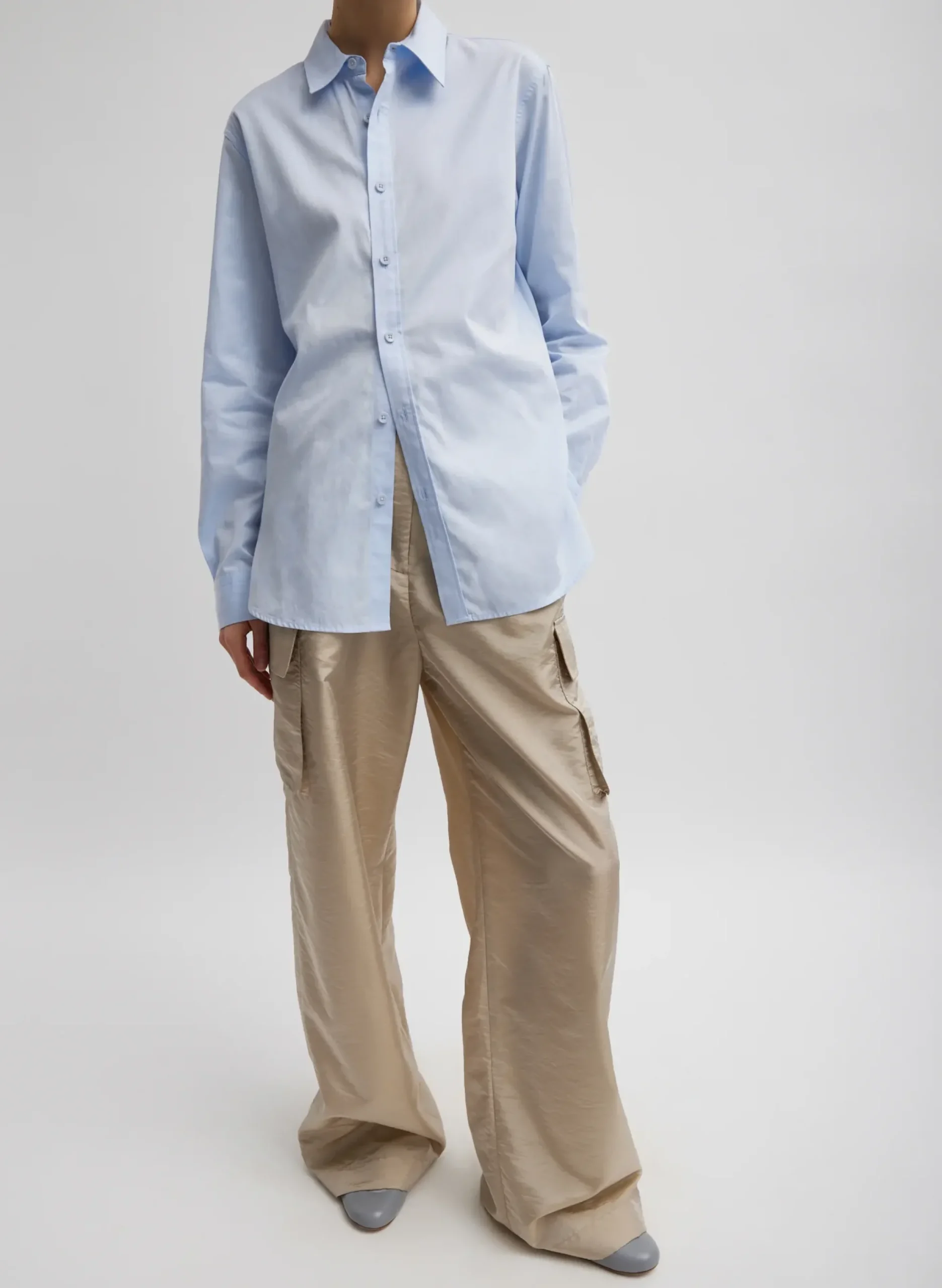 New Tibi Stella Crispy Nylon Pleated Cargo Pant Desert Sand